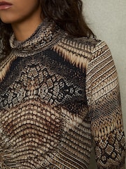 Reiss Brown Naomi Snake-Print Roll-Neck Top - Image 4 of 6