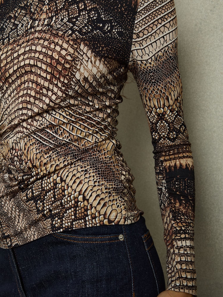 Reiss Brown Naomi Snake-Print Roll-Neck Top - Image 6 of 6