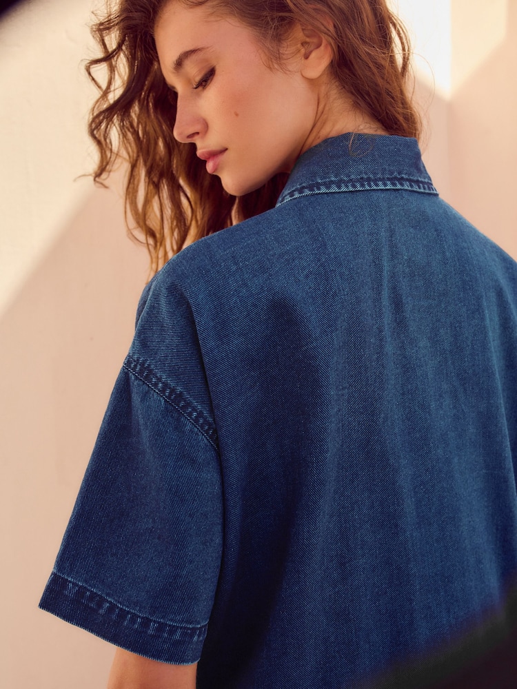 bleu foncé - Chemise légère en jean 100% coton - Image 3 of 8