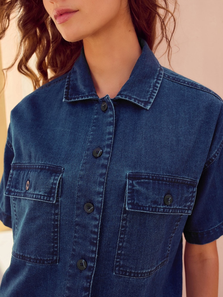 bleu foncé - Chemise légère en jean 100% coton - Image 4 of 8