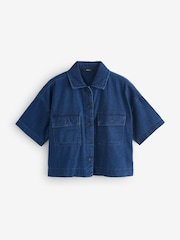 Dark Blue Lightweight Boxy 100% Cotton Denim Shirt - Image 5 of 8