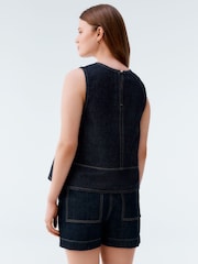 أزرق شاحب - Round Neck Denim 100% Cotton Shell Top - صورة 2 من 6