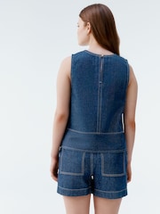 Bleu moyen - Round Neck Denim 100% Cotton Shell Top - Image 2 de 5