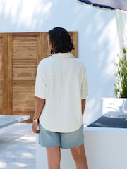 Ecru Oversized Short Sleeve 100% Cotton Denim Shirt - Image 5 of 9