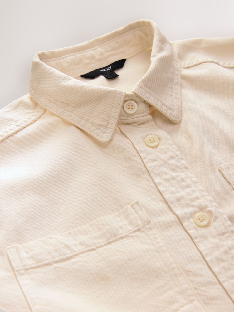 Ecru Oversized Short Sleeve 100% Cotton Denim Shirt - Image 2 of 3