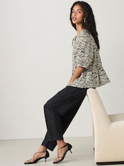 Zebra Printed Tie Front Denim Blouse - Image 3 of 8