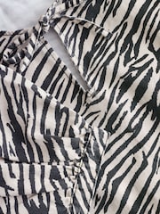 Zebra Printed Tie Front Denim Blouse - Image 8 of 8