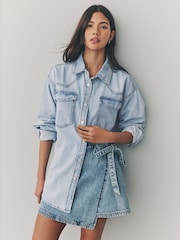Bleach Blue Oversize Denim 100% Cotton Shirt - Image 1 of 7