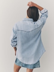 Bleach Blue Oversize Denim 100% Cotton Shirt - Image 3 of 7
