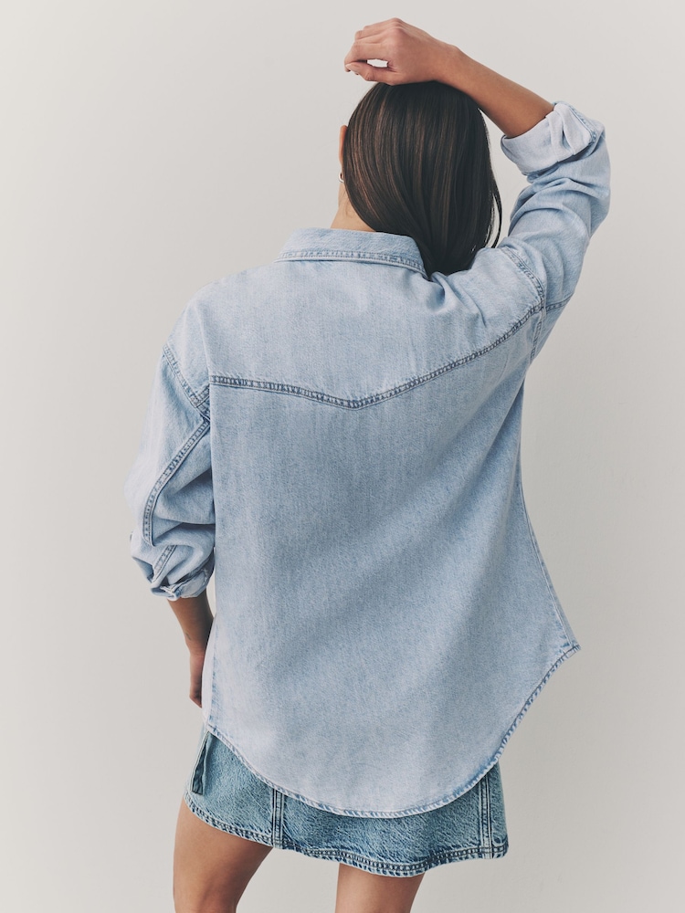 Bleach Blue Oversize Denim 100% Cotton Shirt - Image 3 of 7