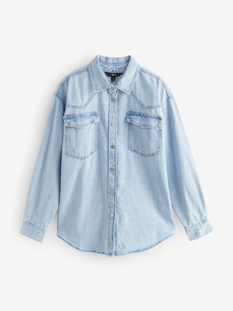 Bleach Blue Oversize Denim 100% Cotton Shirt - Image 5 of 7
