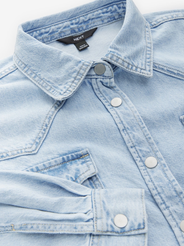 Bleach Blue Oversize Denim 100% Cotton Shirt - Image 6 of 7