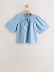 Desteñido - 100% Cotton Embroidered Lightweight Denim Blouse - Imagen 6 de 8