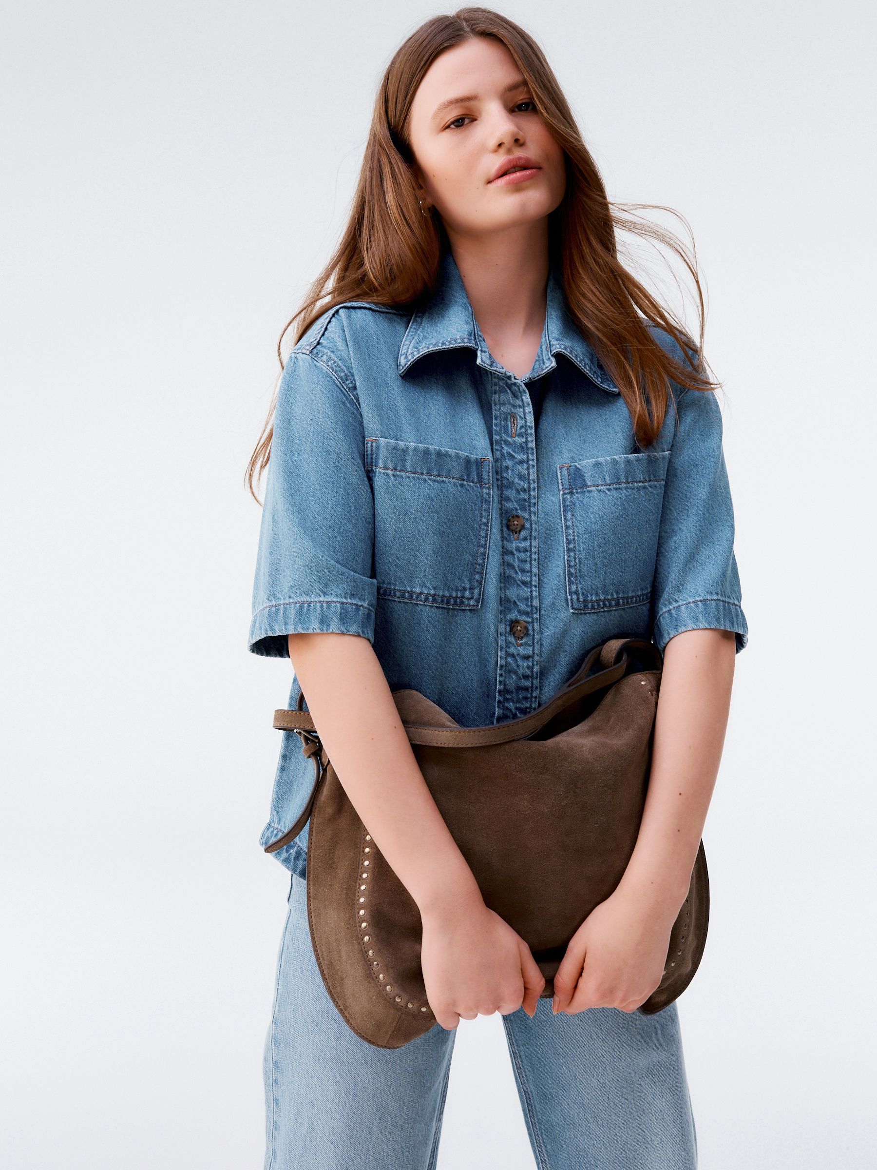 Buy Mid Blue Oversized Short Sleeve 100% Cotton Denim Shirt