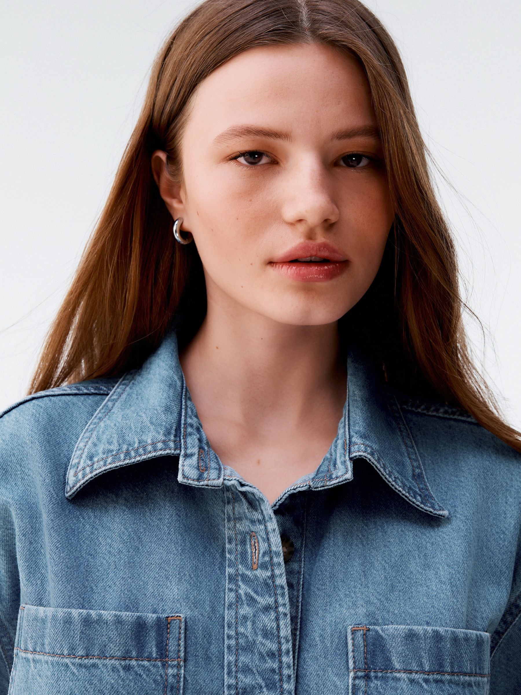 Buy Mid Blue Oversized Short Sleeve 100% Cotton Denim Shirt