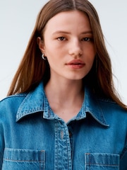Mid Blue Oversized Short Sleeve 100% Cotton Denim Shirt - Image 5 of 8