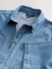 Mid Blue Oversized Short Sleeve 100% Cotton Denim Shirt - Image 8 of 8