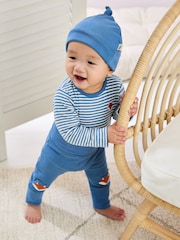 JoJo Maman Bébé Denim Cotton 3-Piece Body 100% Cotton Trousers and Hat Set - Image 1 of 8