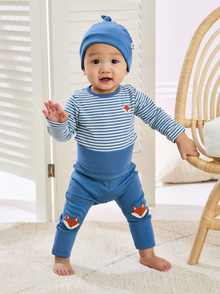 JoJo Maman Bébé Denim Cotton 3-Piece Body 100% Cotton Trousers and Hat Set - Image 2 of 8