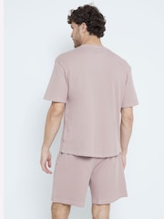 River Island Pink 100% Cotton T-Shirt and Waffle Shorts Set - Image 3 of 4