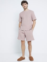 River Island Pink 100% Cotton T-Shirt and Waffle Shorts Set - Image 4 of 4