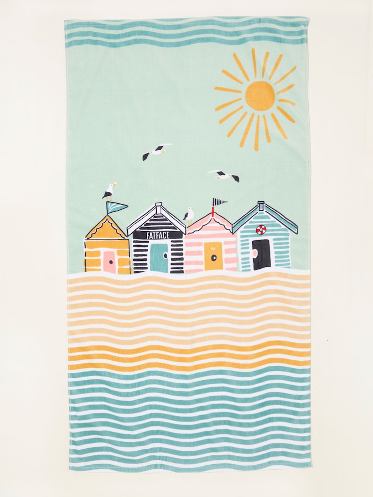 FatFace Green Beach Hut Beach Towel - Image 2 of 2