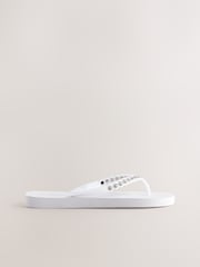 White Jewelled Beach Flip Flops - Image 4 of 7