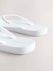 White Jewelled Beach Flip Flops - Image 6 of 7