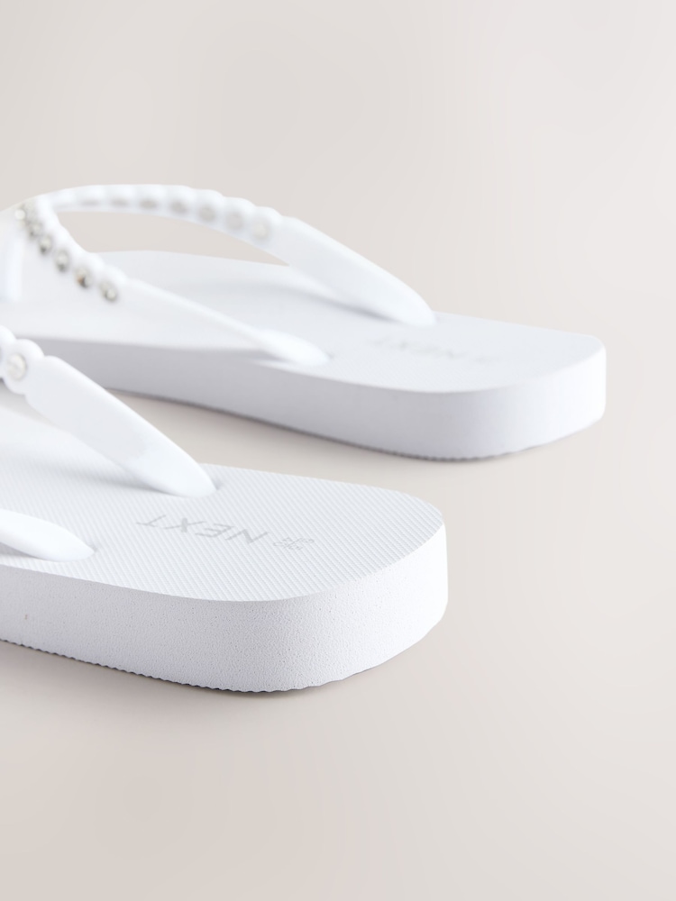 White Jewelled Beach Flip Flops - Image 6 of 7