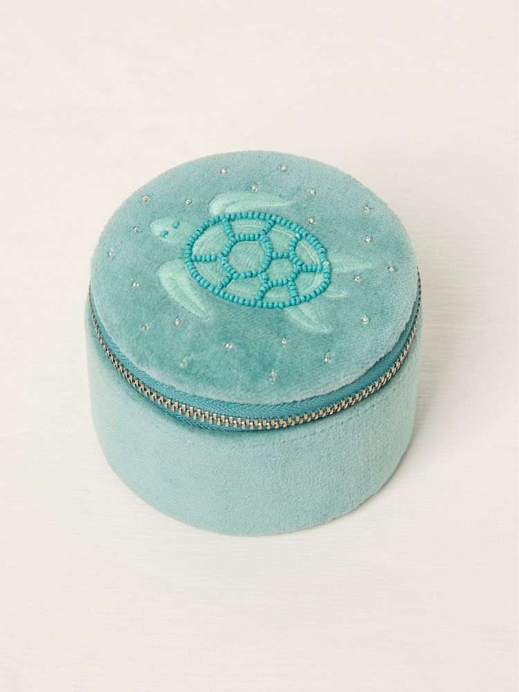 Green Turtle Embroidered Travel Jewellery Box - Image 1 of 2