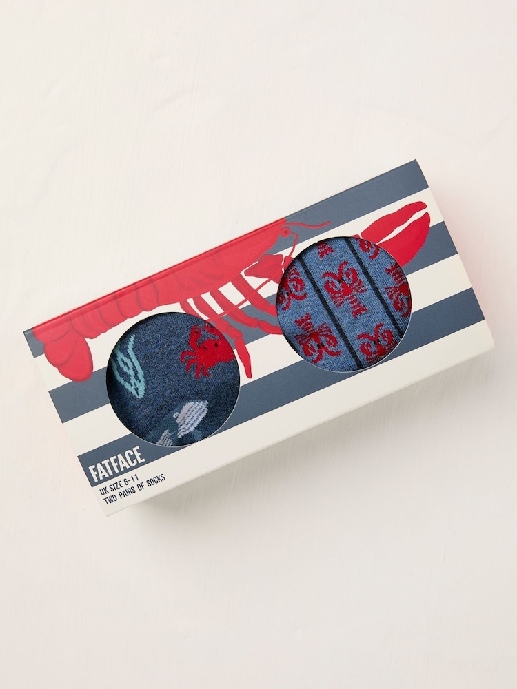 FatFace Lobster Navy 2 Pack Socks in a Box - Image 1 of 2 FatFace Lobster Navy 2 Pack Socks in a Box - Image 1 of 2