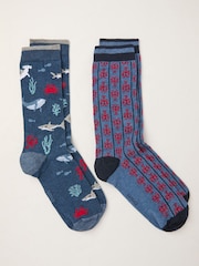 FatFace Lobster Navy 2 Pack Socks in a Box - Image 2 of 2