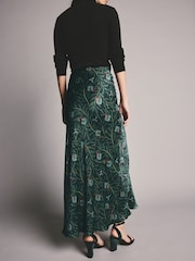 Green Festive Christmas Bauble Printed Satin Midi Skirt - Image 2 of 7