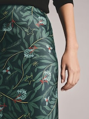 Green Festive Christmas Bauble Printed Satin Midi Skirt - Image 3 of 7