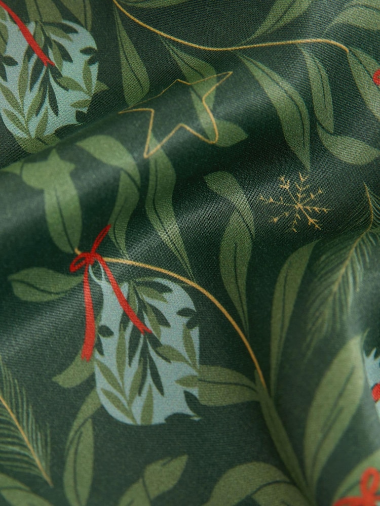 Green Festive Christmas Bauble Printed Satin Midi Skirt - Image 7 of 7