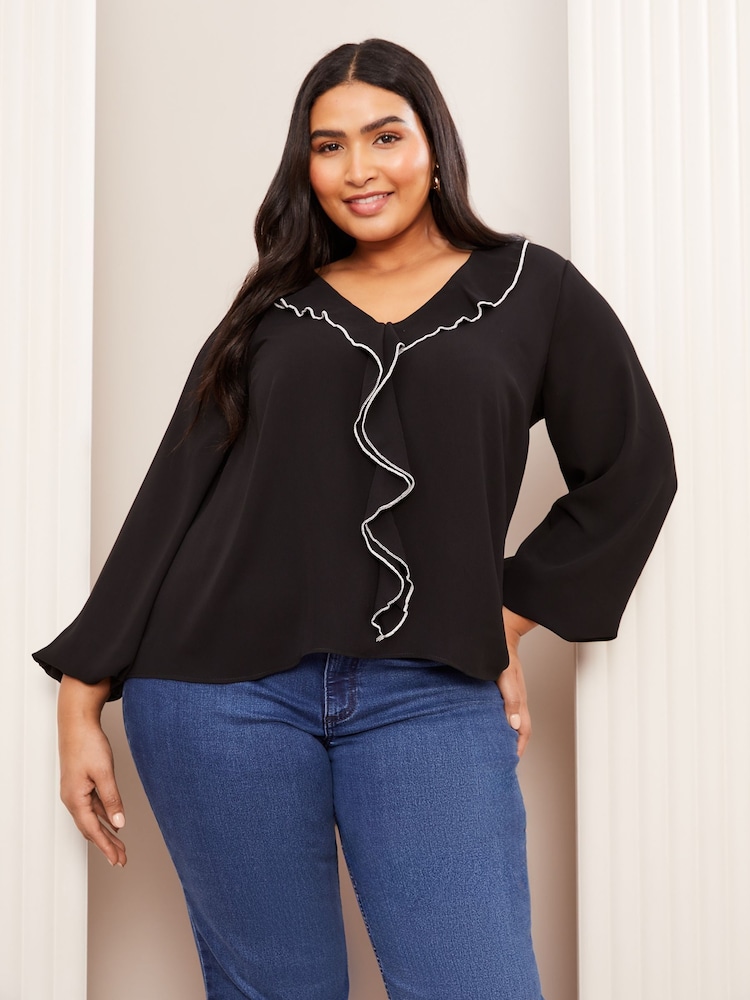 Friends Like These Black Curve Curves Long Sleeve Ruffle Blouse - Image 1 of 1