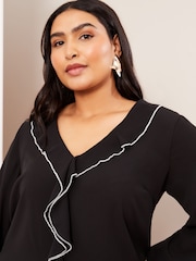 Friends Like These Black Curve Curves Long Sleeve Ruffle Blouse - Image 2 of 4