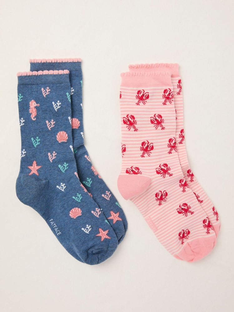 FatFace Blue 2 Pairs of Sea Life Socks in a Box - Image 1 of 2