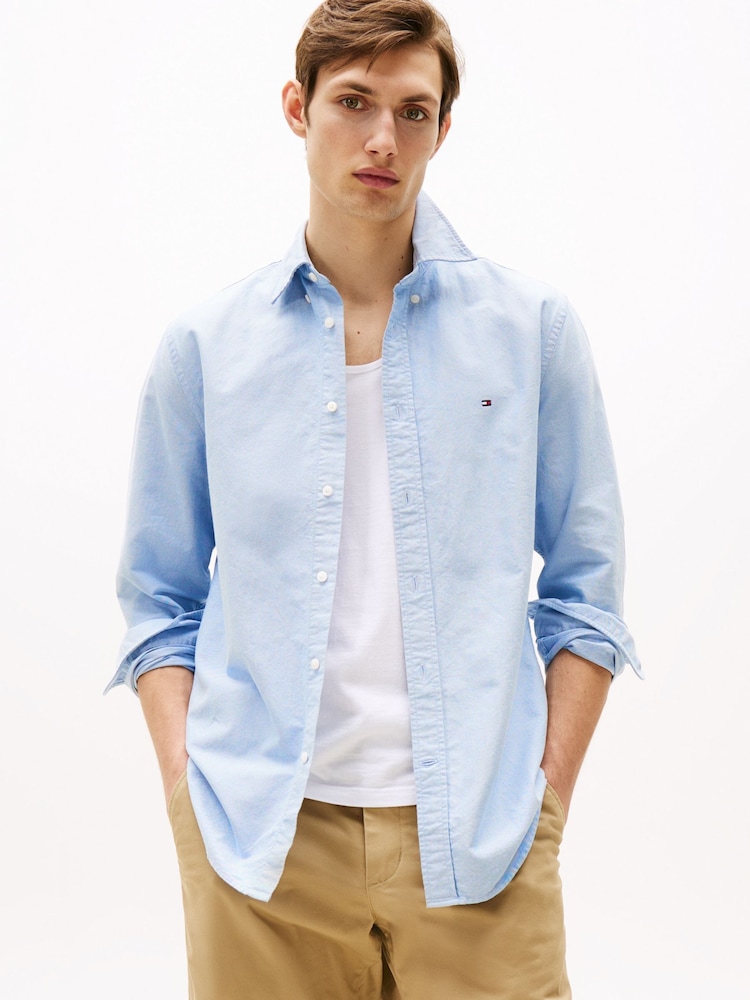 Tommy Hilfiger Blue Solid Heritage Oxford Shirt - Image 1 of 8