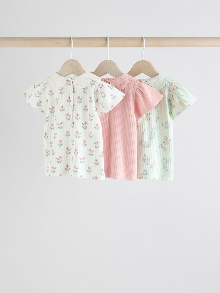 Pink and White Floral Baby Jersey Short Sleeve Tops 3 Pack - Image 2 of 11