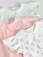 Pink and White Floral Baby Jersey Short Sleeve Tops 3 Pack - Image 8 of 11