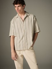 Green 100% Cotton  Textured Stripe Short Sleeve Shirt - Image 2 of 9