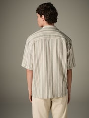 Green 100% Cotton  Textured Stripe Short Sleeve Shirt - Image 3 of 9