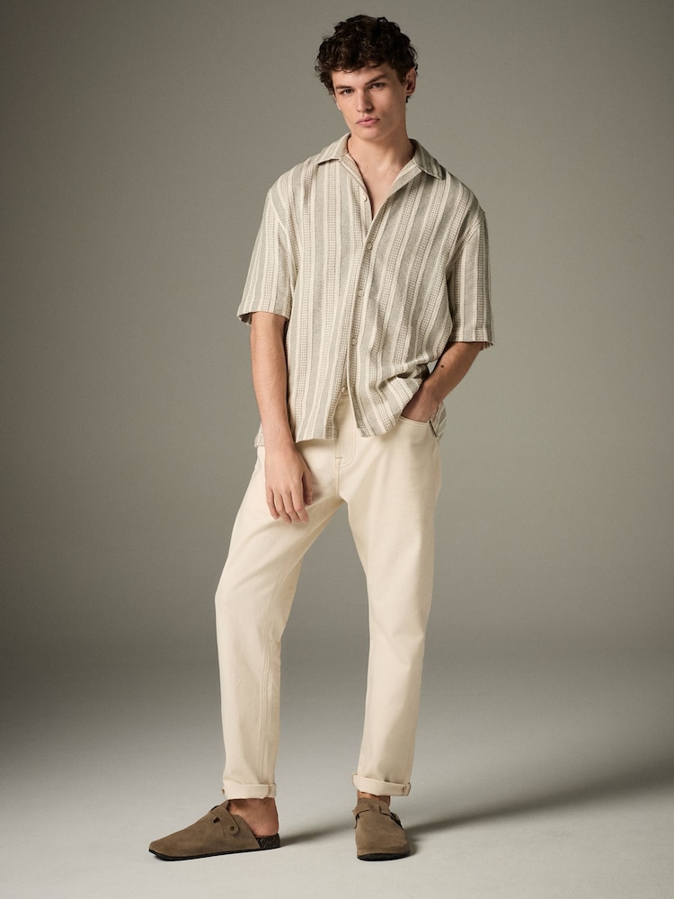 Зелений - 100% Cotton Textured у смужку з коротким рукавом сорочки - Image 4 of 9