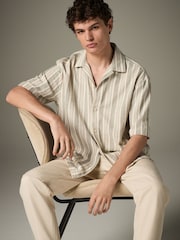 Green 100% Cotton  Textured Stripe Short Sleeve Shirt - Image 5 of 9