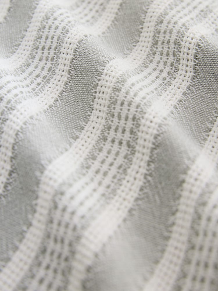Зелений - 100% Cotton Textured у смужку з коротким рукавом сорочки - Image 8 of 9