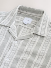 Green 100% Cotton  Textured Stripe Short Sleeve Shirt - Image 9 of 9
