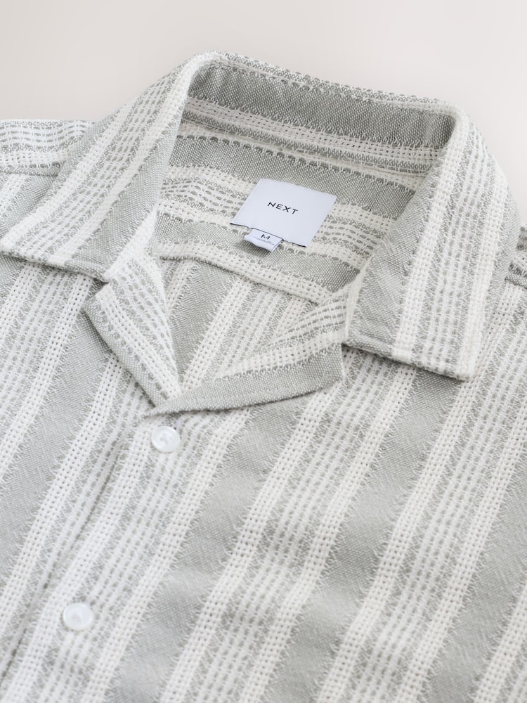 Green 100% Cotton  Textured Stripe Short Sleeve Shirt - Image 9 of 9