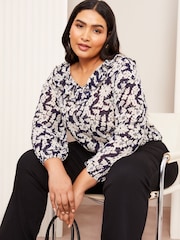 Friends Like These Black Curves Ruffle Front Puff Sleeve Blouse - Image 1 of 5