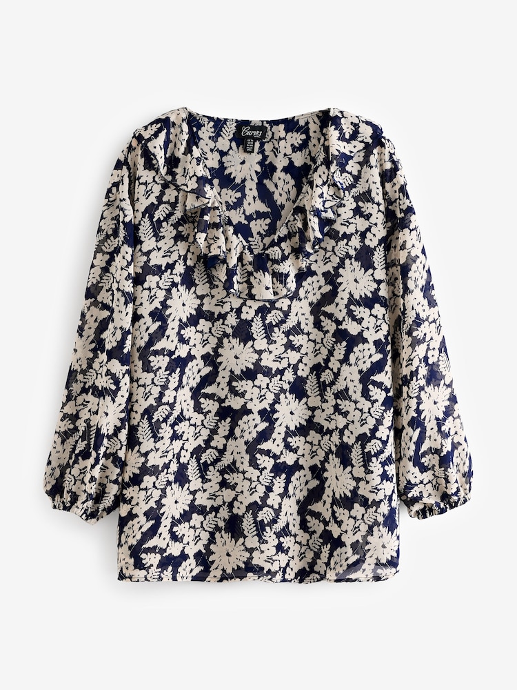 Friends Like These Black Curves Ruffle Front Puff Sleeve Blouse - Image 5 of 5
